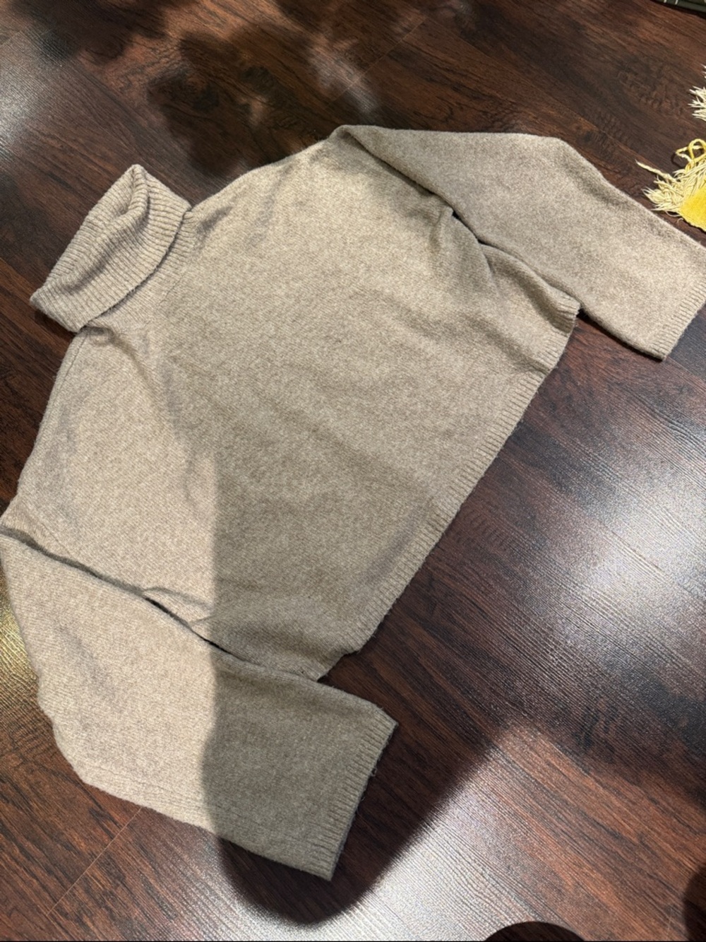 Bershka Ribbed Cropped Turtleneck Sweater - Beige/Tan